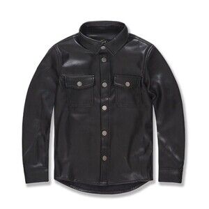 Gianni Bini Girls Coated Button Front Shirt Jacket black faux leather motorcycle